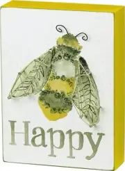 NEW!~Primitive Wood String Art Sign~"Happy" Bumblebee/Hive/Bee