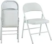 KAIHAOWIN 2-Pack Vinyl-Padded Folding Chair Metal Frame Heavy Duty Foldable Chair with Backrest&Padded Seats for Dining Meetings Wedding Off-White