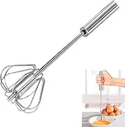 Hand Push Rotary Whisk Blender, Stainless Steel Egg Beater, Versatile Milk Frother, Semi-Automatic for Blending, Whisking & Stirring (12in)