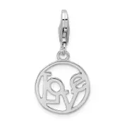 Sterling Silver Amore La Vita Rhodium-Plated Polished Love In Open Circle Charm With Fancy Lobster Clasp
