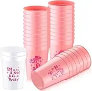 Nuenen 24 Pcs White and Pink Bachelorette Cups 12 oz Reusable Bachelorette Party Cups Lets Go Girls Cups Bride Plastic Tumblers for Bridal Shower Favors 70s Theme Cowgirl Party Supplies Decorations