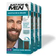 Just For Men Mustache & Beard Dye, Biotin Aloe & Coconut Oil, M-40, 3 Pack
