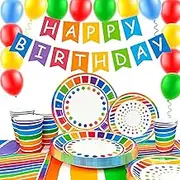 Rainbow Party Supplies,20 guests Rainbow Party Decorations & Tableware Set - Rainbow Party Plates Napkins Cups & Rainbow Birthday Decorations Balloons Banner etc Rainbow Themed Party Supplies