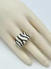 Retro Mod Zebra Animal Stripe Cigar Band Ring Black White Enamel Various Sizes
