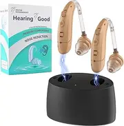 Hearing Aids for Seniors, Hearing Aids Rechargeable with Noise Cancelling and Volume Control, Hearing Amplifier for Adults Hearing Loss, Portable Behind-the-Ear Hearing Aid Headphones (silvery)