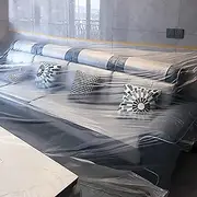 144"/12ft Waterproof Couch Cover, Heavy Duty Sofa Cover for Pets/Cat Scratching Protection, Extra Large Plastic Furniture Protector for Sectional/L-Shape Sofa, Moving & Storage