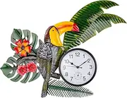 HOBYLUBY Toucan Outdoor Clock Silent Non-Ticking, Indoor Outdoor Clock and Thermometer Combo, Outside Wall Clock Metal Wall Art Decor for Patio, Garden, Home Decor