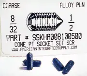#8-32x1/2 Hex Socket Set Screws Cone Point Alloy Steel (10)