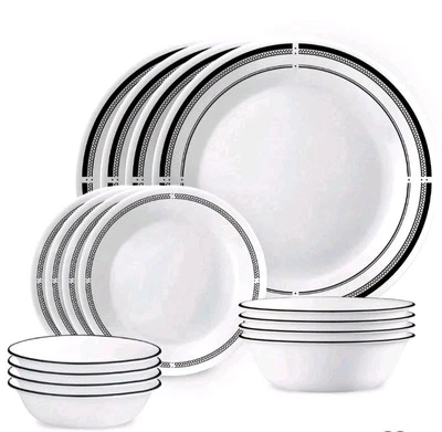 Corelle Brasserie 30-pc Dinnerware Set, Serves 4 NEW 3 Size Plates, Bowls, Mugs