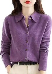[ZPLxi] Women's Polo Neck 100% Wool Sweater Open Front Long Sleeve Winter Warm Soft Button Knitted Cardigan Sweater