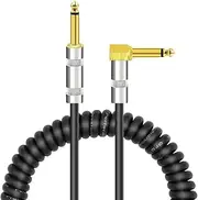 Curly Musical Instrument Audio Guitar Cable Cord 1/4 Inch Straight to Right-angle Gold-plated TS Plugs PU Jacket for Electric Guitar Bass Mixer Amplifier Equalizer Max. 3 Meters Usage Length