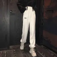 在飛比找ETMall東森購物網優惠-白色韓國復古高腰加絨休閑運動褲