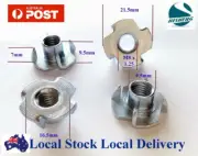 Qty 15 M8 8mm Zinc Plated Steel 4 Prong T Nut Tee Blind Timber Wood Insert Nuts
