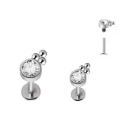 16G 5/16" Steel Internally Threaded Center Gem 3 Beaded Helix Stud Tragus Labret
