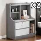 2x Bedside Table Bedroom Nordic Light Gray & White, Lockable Drawer, Curve -47x2