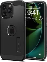 [Spigen] Tough Armor MagFit for iPhone 15 Pro Max Case, Compatible with MagSafe Magnetic Ring, Extreme Protection Foam Heavy Duty Shock Absorption Kickstand Cover - Black