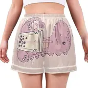 [RPLIFE] Dinosaur Holding Bubble Tea Pajamas Shorts Ladies Leisure Shorts Comfortable Summer Ladies Pajamas