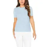 Well Worn Ladies' Pointelle Short Sleeve Sweater, Blue, XS