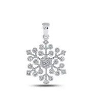14k White Gold Round Diamond Snowflake Fashion Pendant 1/6 Cttw