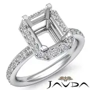 Classic Emerald Semi Mount Halo Diamond Engagement Ring 14k White Gold 0.56Ctw