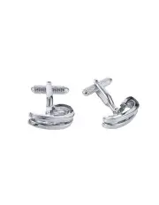 [Cudworth] Polished Rhodium Plated Twisted Metal Cufflinks in Silver