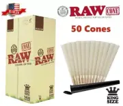 Authentic RAW Organic King Size Hemp Pre-Rolled Cones 50 Pack & Tube Free