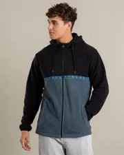 [Rip Curl] Rip Curl Men's Split Peak Zip Thru Hooded Fleece in Black/Grey Size Small S Black/Grey