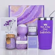 Birthday Gifts for Women, Bath Salts Gift Set, 8 Pieces Unique Gift Hampers Women, Carrying Mug Aromatherapy Candle Bath Balls Bath Set Gift Basket, Women's Gift Basket for Mom Sister Wife Friend Teacher (Purple)