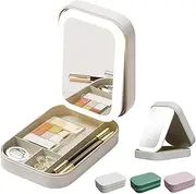 Travel Makeup Bag with LED Mirror, 3 Colors Modes-LED Complementary Light Cosmetic Case,Integrated Makeup Storage Box,Portable Makeup Case,Cosmetic Storage,Folding Case (Size : White)