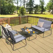 Costway4 Piece Garden Patio Bistro Furniture Set with Loveseat, Coffee Table and 2 Chairs