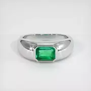 Zambia Emerald Cut Green Emerald 18K White Gold Ring 0.80CT