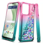 Designed for Case, Glitter Floating Liquid Waterfall Women BLU View 5 Pink/Aqua