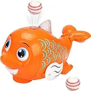 Cat Ball Toy | Automatic Moving Ball for Indoor Cat with Music and Light - Cute Walking Fish, Motion Activated, Kitten Toys for Bored Adult Pets