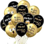 Rude and Funny 50th Birthday Balloon，Topeedy 12inch Gold and Black Birthday,Slightly Offensive Funny Joke Birthday Party Decorations for Man or Women-16pcs