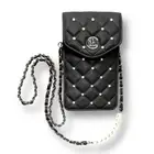 Badgley Mischka Black Quilted Pearl Strap Phone Crossbody Bag Vegan Leather NWT