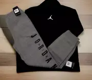 NWT NIKE AIR JORDAN BOY 2 PC SET BLACK DRI-FIT HOODIE & GRAY JOGGERS XL 13-15