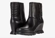 SOREL JOAN OF ARTIC WEDGE III MOTO LEATHER BOOT ~SIZE 10~NIB~BLACK/SEA SALT~$250