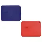Pyrex (1) 7211-PC Navy Blue Plastic Lid & (1) 7211-PC Poppy Red Plastic Lid