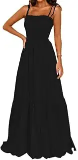[GOLDSTITCH] Women's 2023 Summer Bohemian Spaghetti Strap Smocked A Line Flowy Maxi Dress