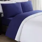 Bed Sheet Set Navy Solid Brushed Polyester Twin XL with Pillow Case (3-Piece)
