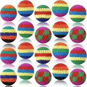 Leyndo 20 Pcs Hacky Ball Multicolored Crochet Knitted Juggling Sacks Assorted Geometric Patterns Ball Sack Footbag Kick Sack Funny Kick Balls for Adult Boys Girls Indoor and Outdoor Playing, 10 Styles