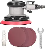 Respicefinem Air Random Orbital Sander 5in Pneumatic Palm With 5pcs Sandpapers For Auto Work US Style Joint High Speed 10000RPM Power Saving Non Fall Off Fastener Grinding Disc