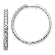 14k White Gold Real Diamond Milgrain Hoop Earrings