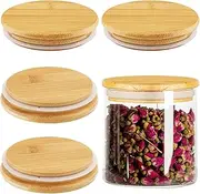 BOSMIOW 5 Pack 10.2cm Bamboo Jar Lids With Silicone Seal Ring - Round Wooden Airtight Lids for Mugs, Glass Jars, Gallon Ball Storage Jars