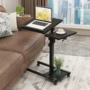 Laptop Desk Laptop Stand for Bed Portable Desk Overbed Bedside Table Mobile Rolling Foldable Table Adjustable Height with Locked Wheels & Mouse Pad for Bed Office Sofa