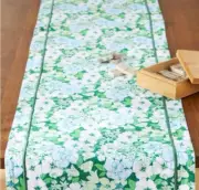 Anthropologie LYLA Double Sided Table Runner Bright Blue Green SPRING DECOR NEW