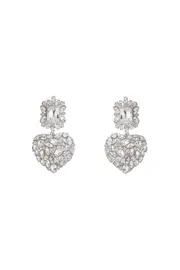 [BRA632] BRA632 heart earrings with layered crystals in silver OS Silver