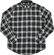 [IZOD] Mens Gray & White Plaid Long Sleeve Button-Down Flannel Shirt