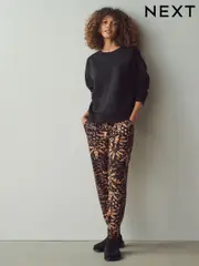 Black Leaf Print Jersey Joggers (E79609) | $41