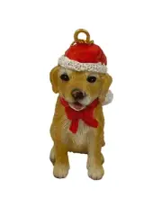 Yellow Labrador Retriever Christmas Xmas Ornament Cute Resin New Red Santa Hat